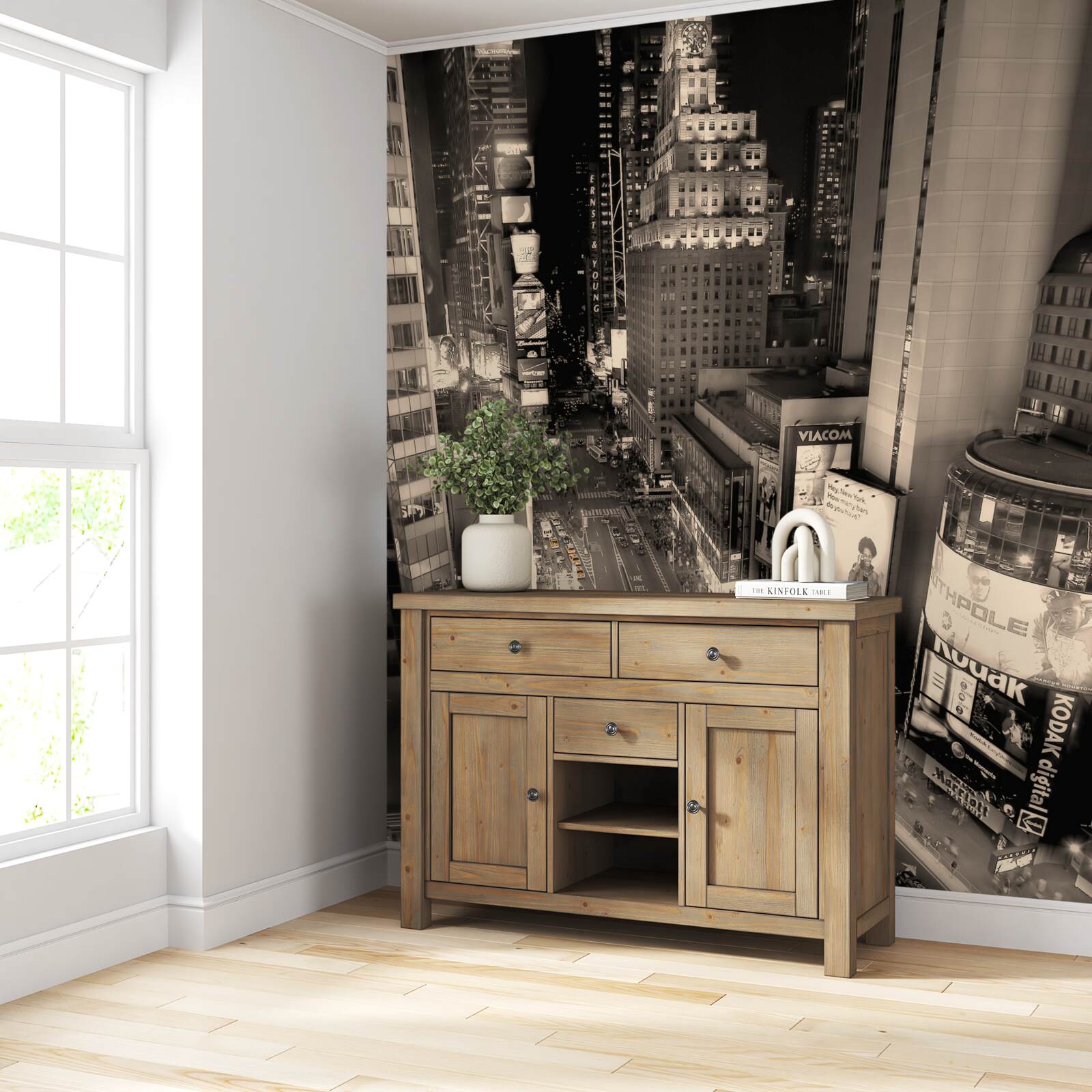 Fotobehang Gele taxi's vast in grijze stadsfile