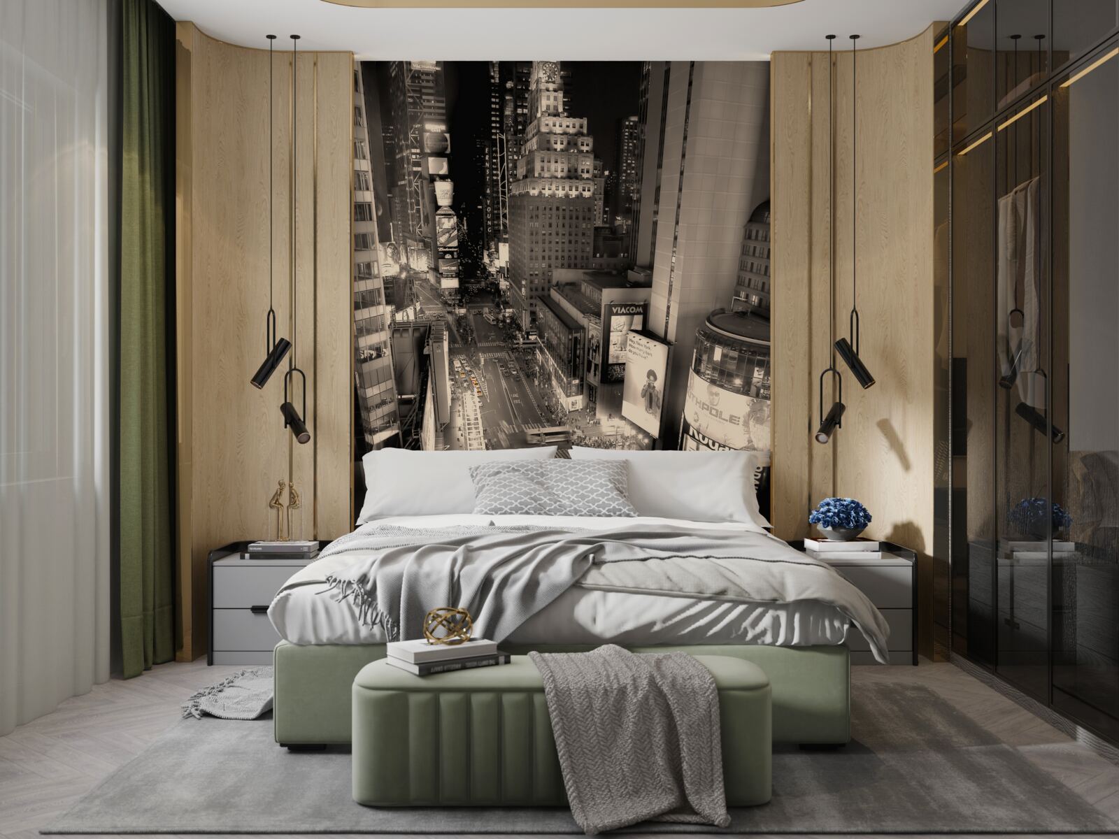 Fotobehang Gele taxi's vast in grijze stadsfile