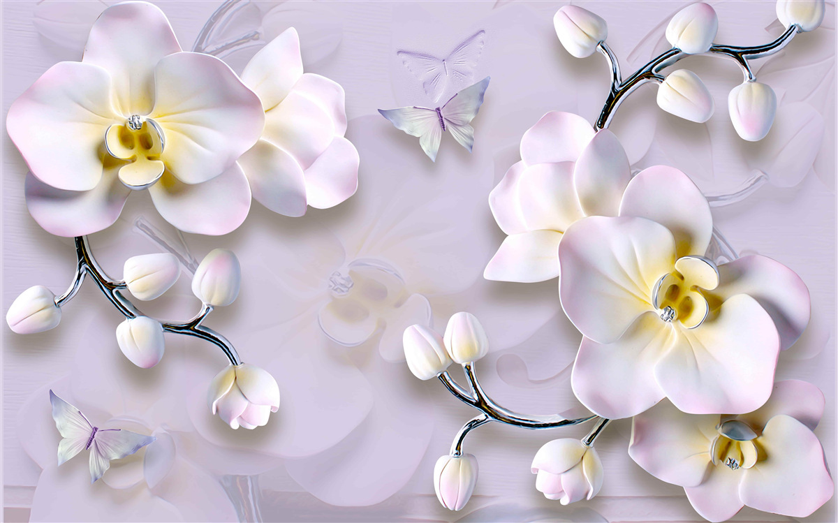 Fotobehang sneeuwwitte bloemen bloeien aan de takken