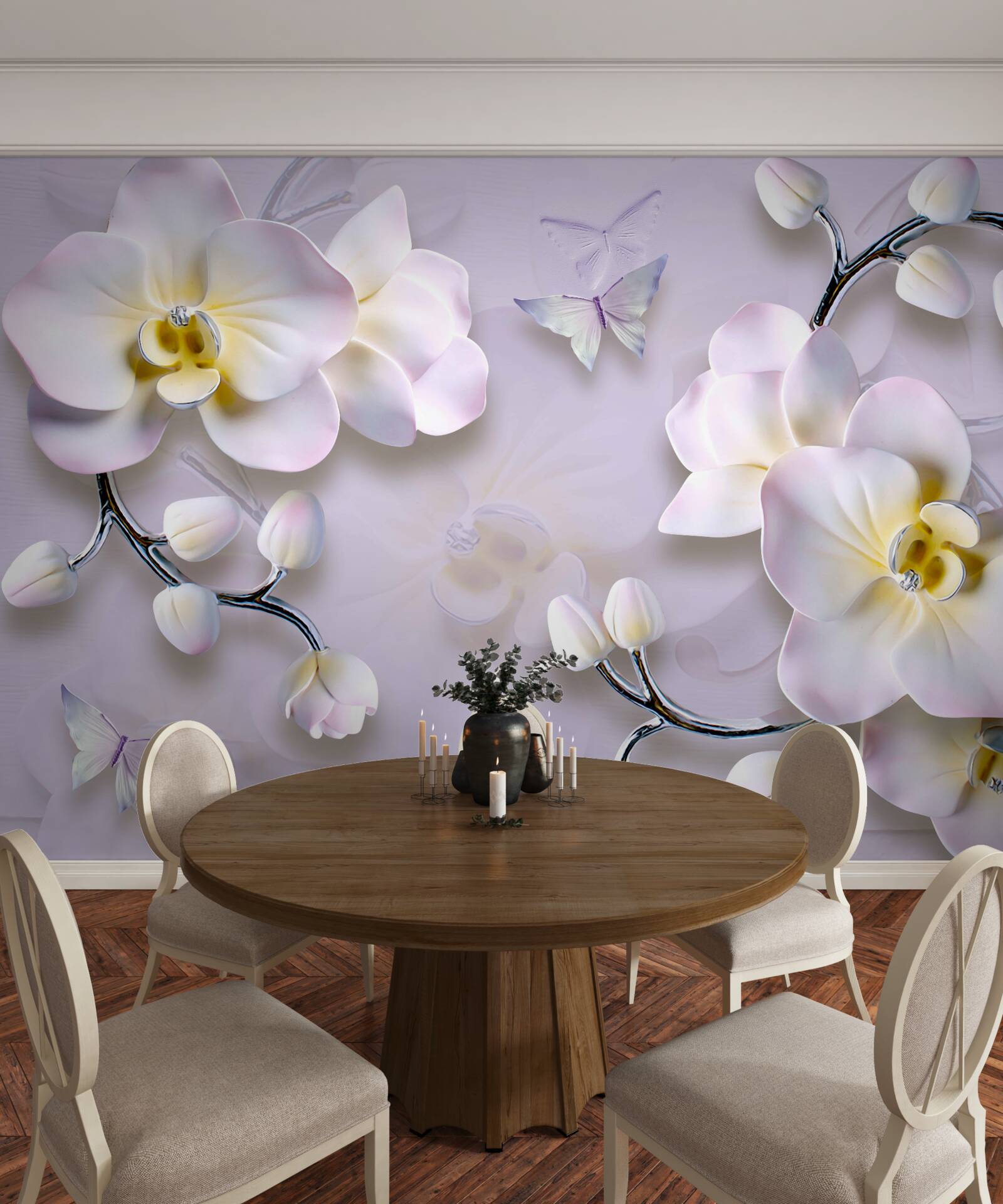 Fotobehang sneeuwwitte bloemen bloeien aan de takken