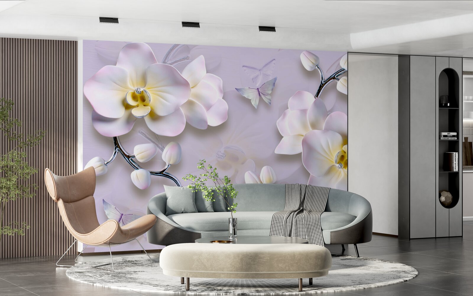 Fotobehang sneeuwwitte bloemen bloeien aan de takken