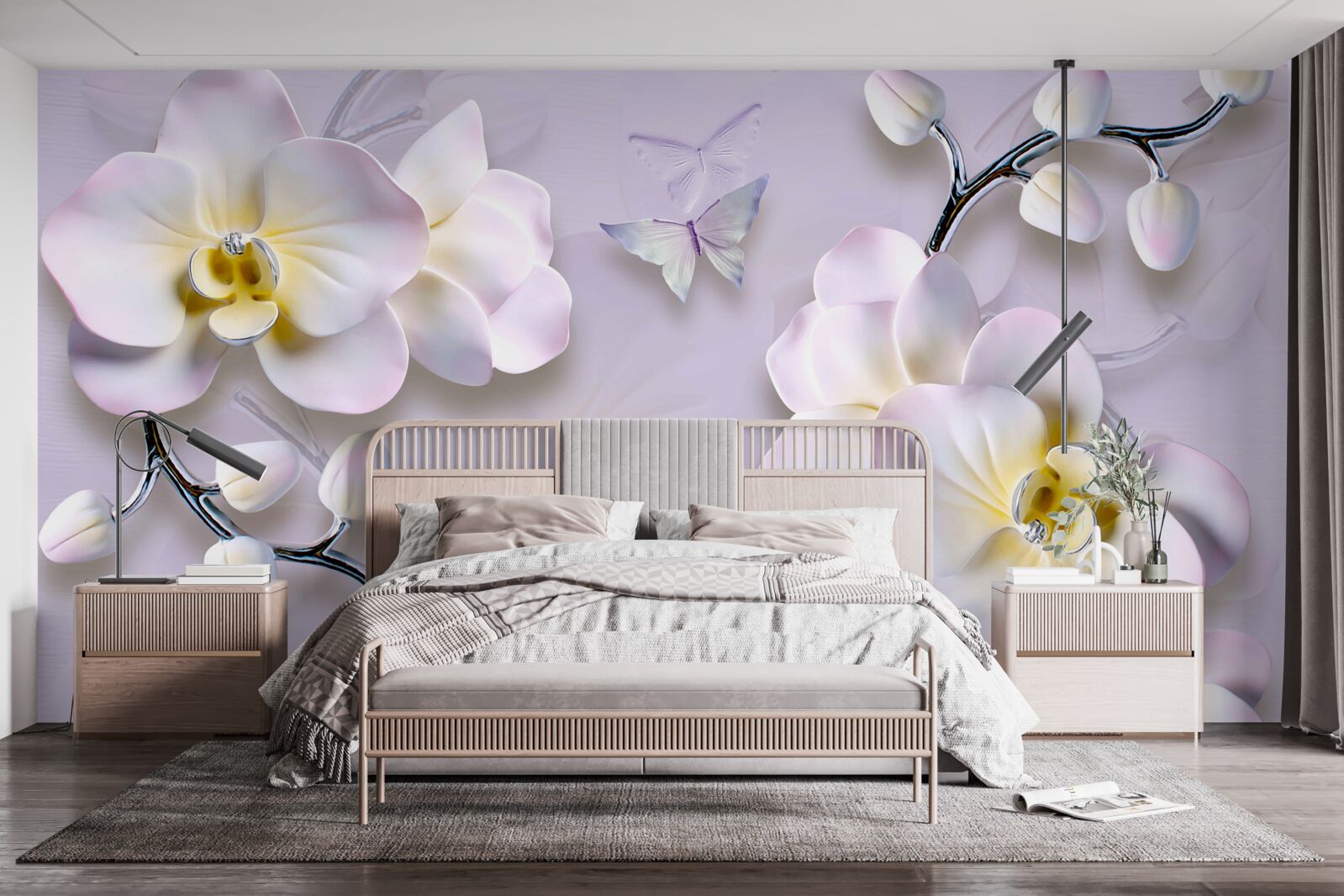 Fotobehang sneeuwwitte bloemen bloeien aan de takken