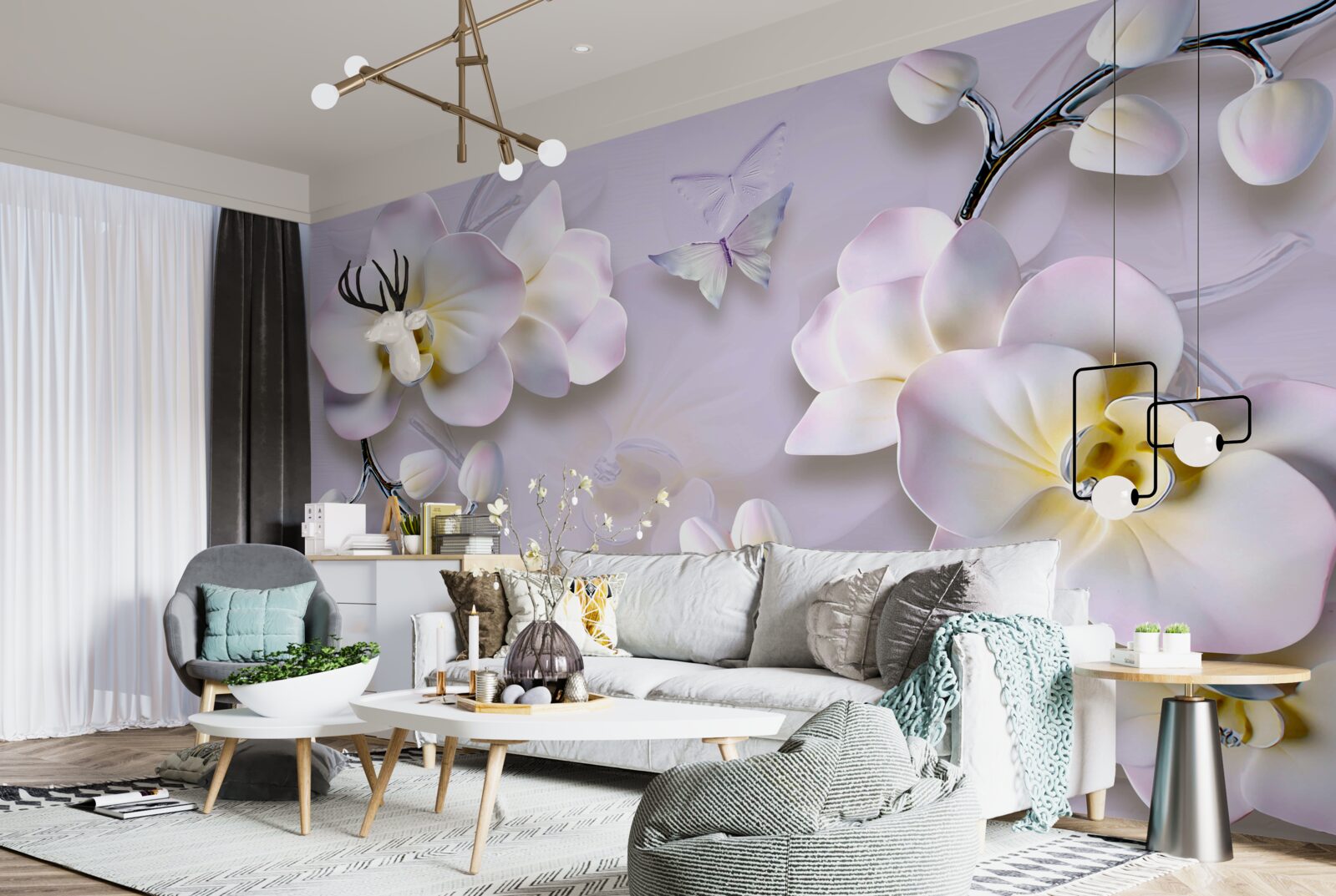 Fotobehang sneeuwwitte bloemen bloeien aan de takken