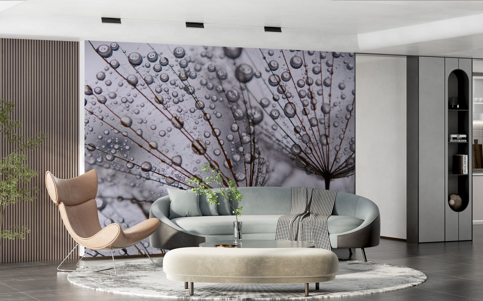 Fotobehang dauwdruppels op paardenbloemen