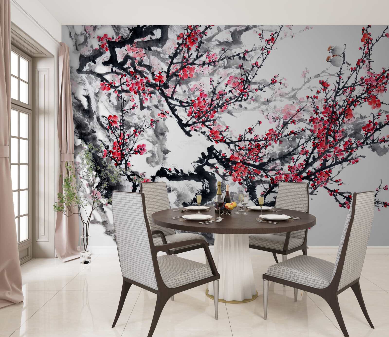 Fotobehang sakurabloesems aan de boom