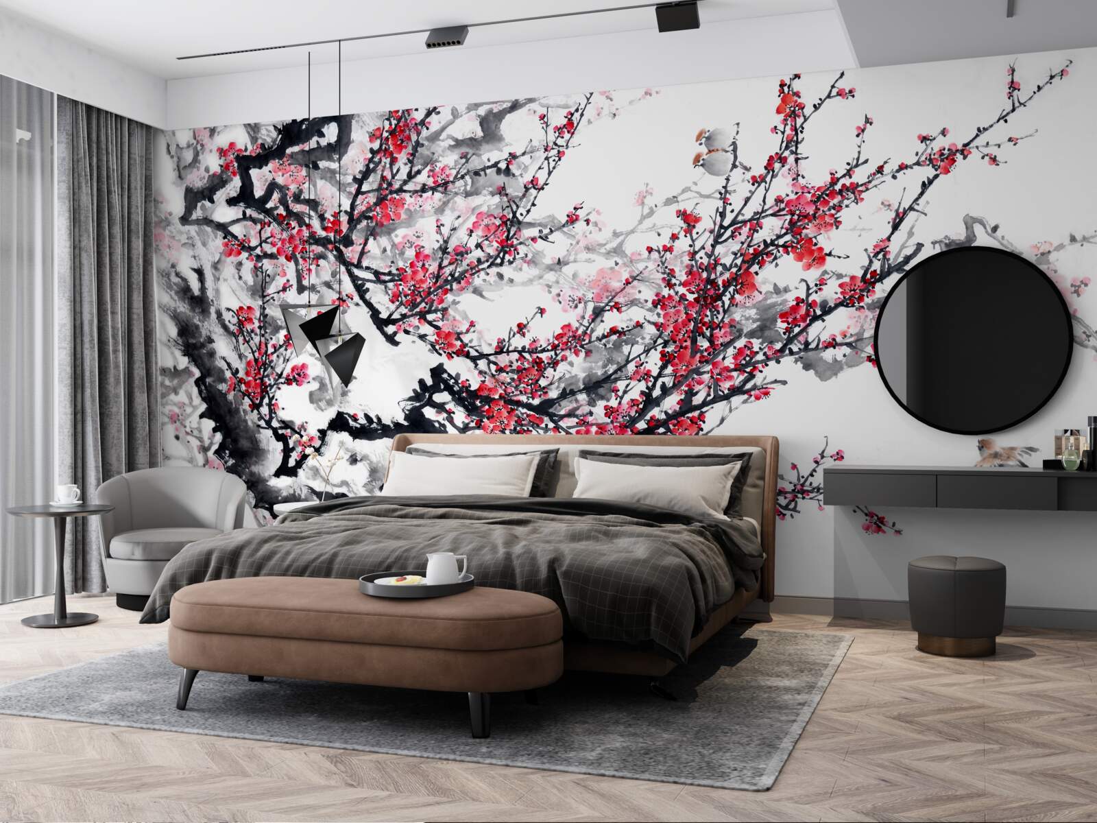 Fotobehang sakurabloesems aan de boom