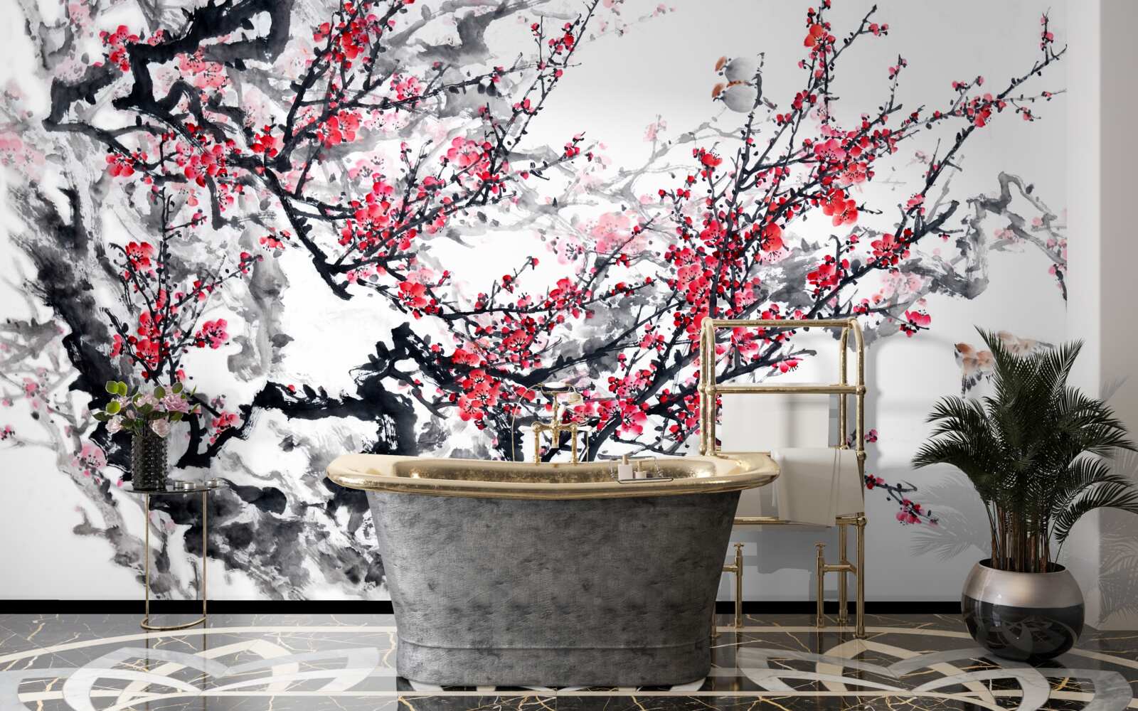 Fotobehang sakurabloesems aan de boom