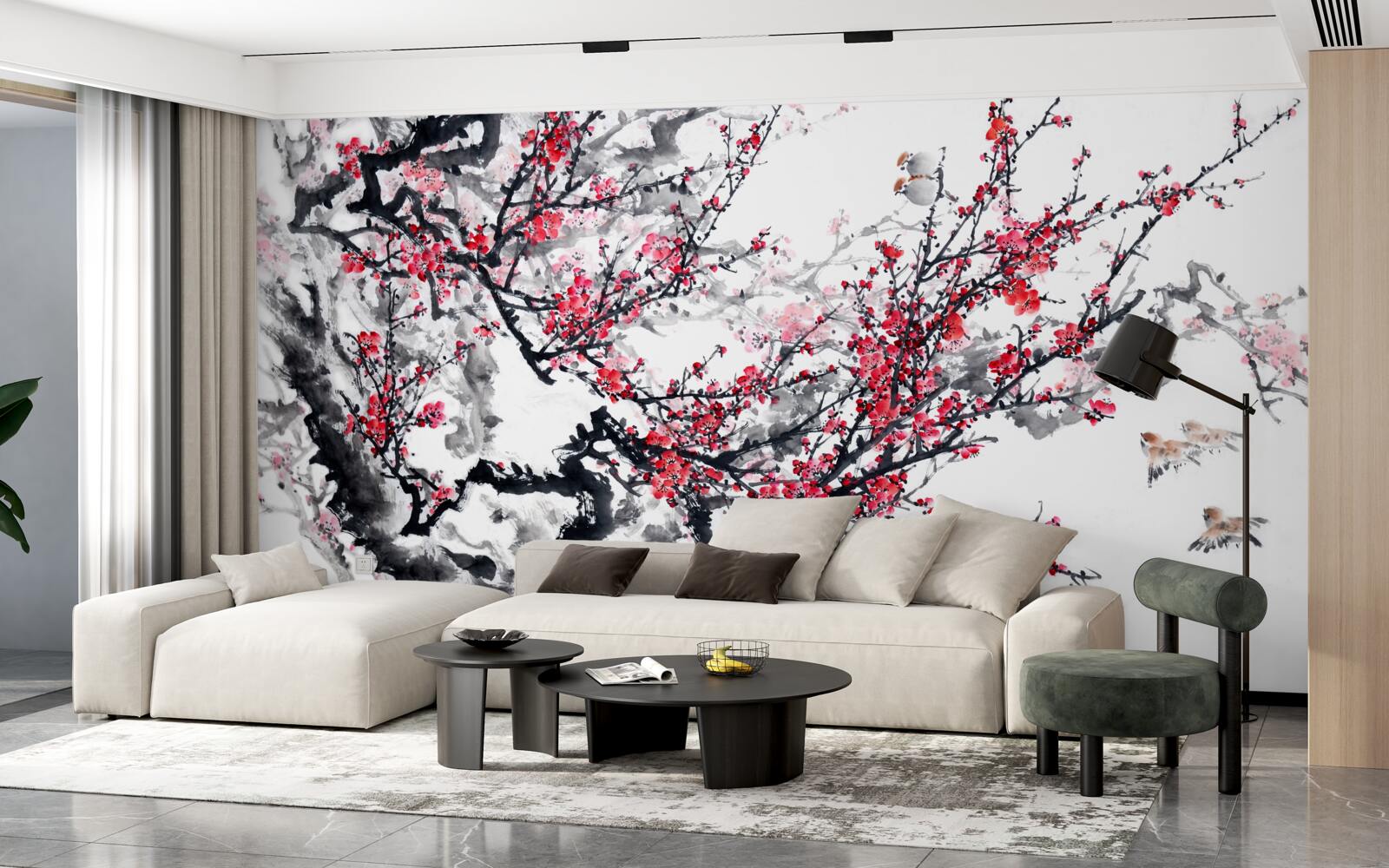 Fotobehang sakurabloesems aan de boom