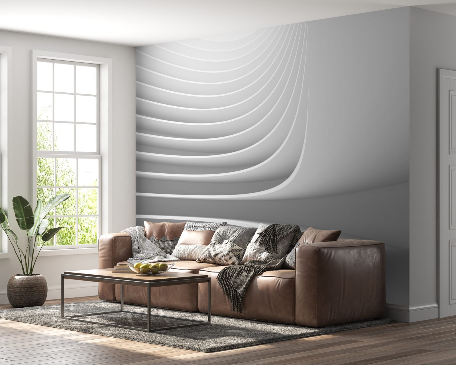 Fotobehang vloeiende horizontale lijnen met geometrisch patroon