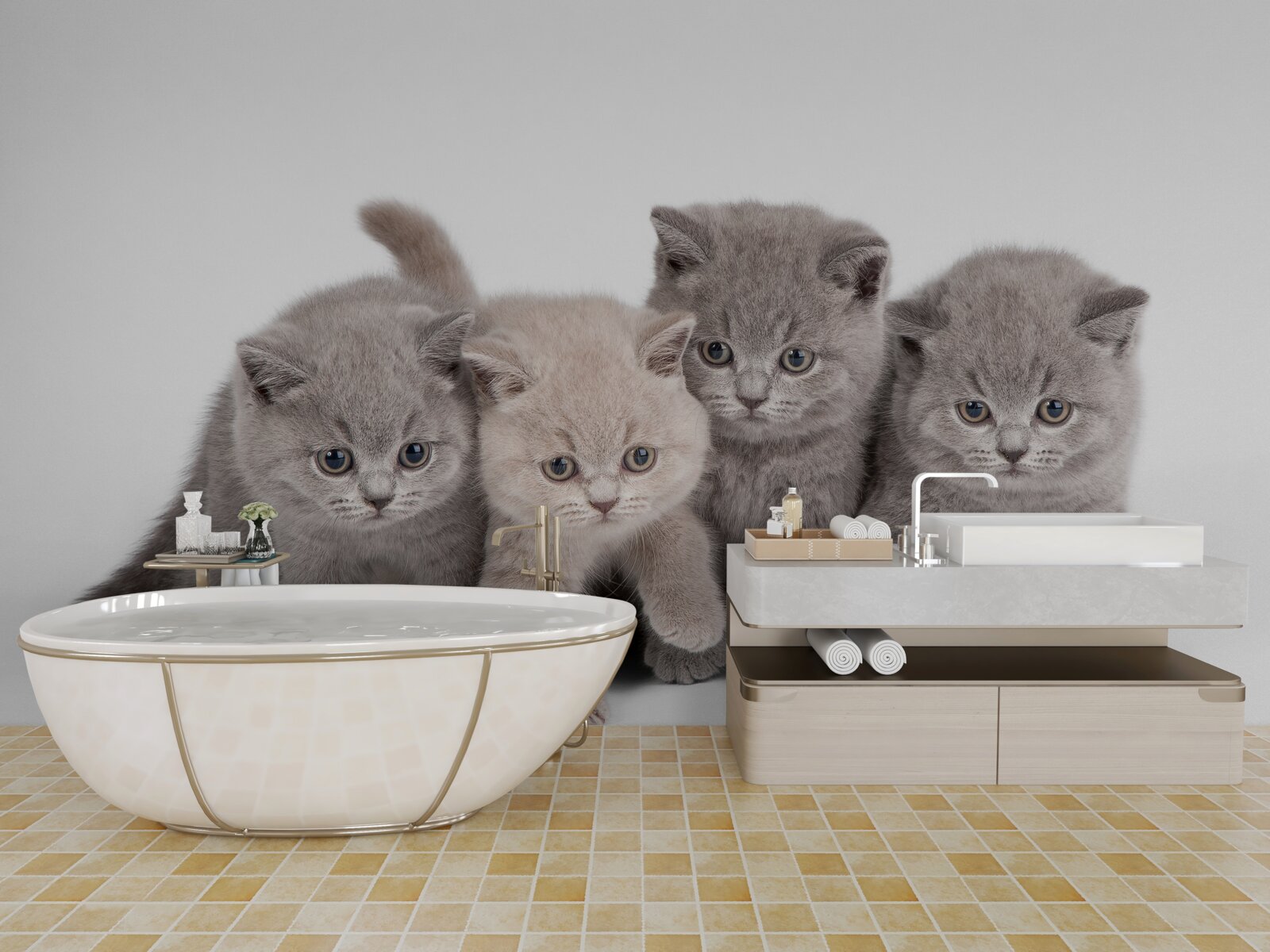 Fotobehang vier kleine schattige kittens