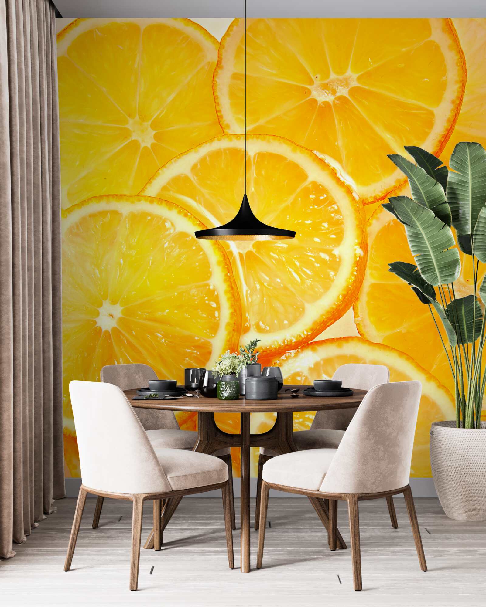 Fotobehang sappige en heldere sinaasappelschijfjes