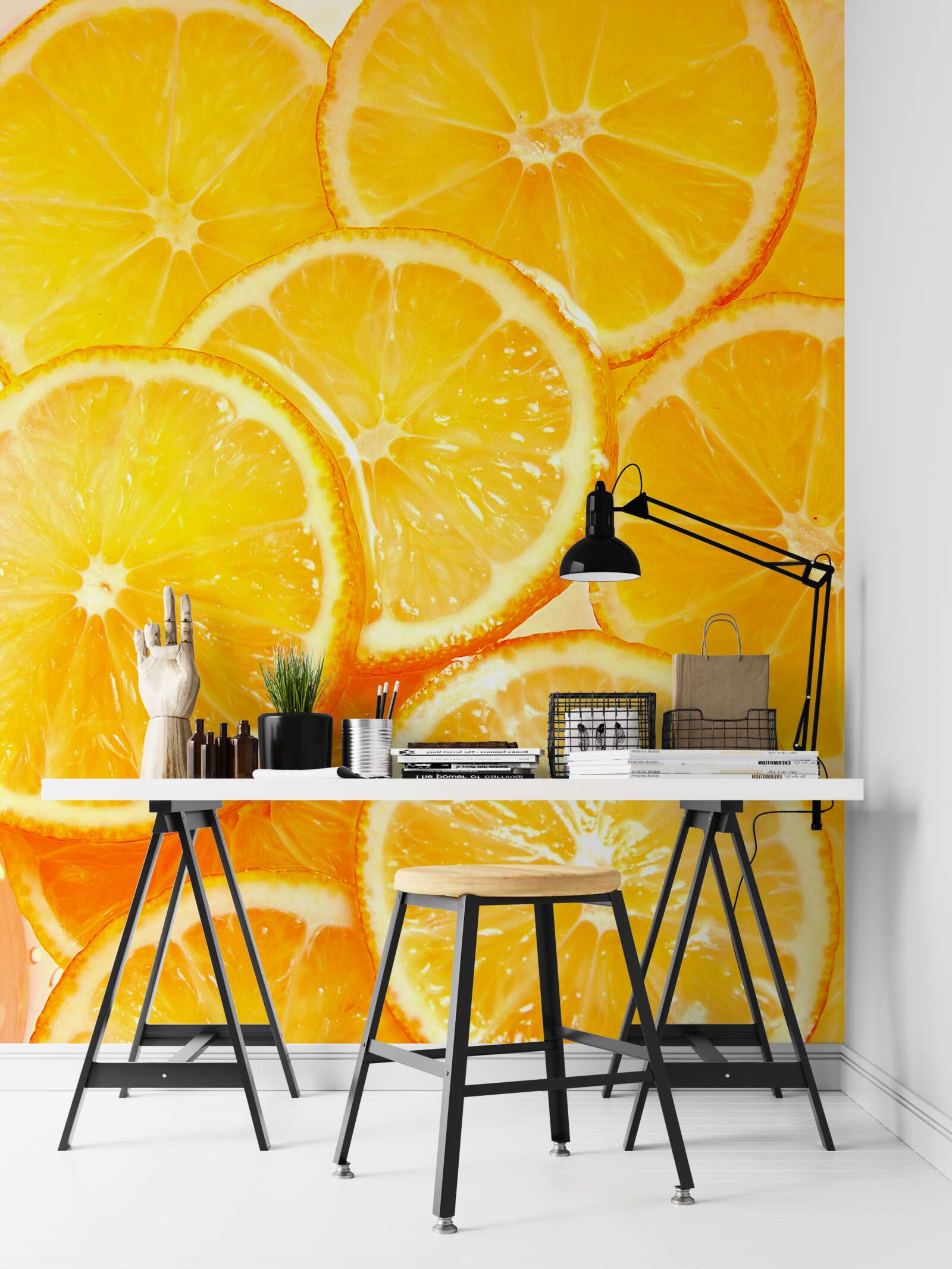 Fotobehang sappige en heldere sinaasappelschijfjes