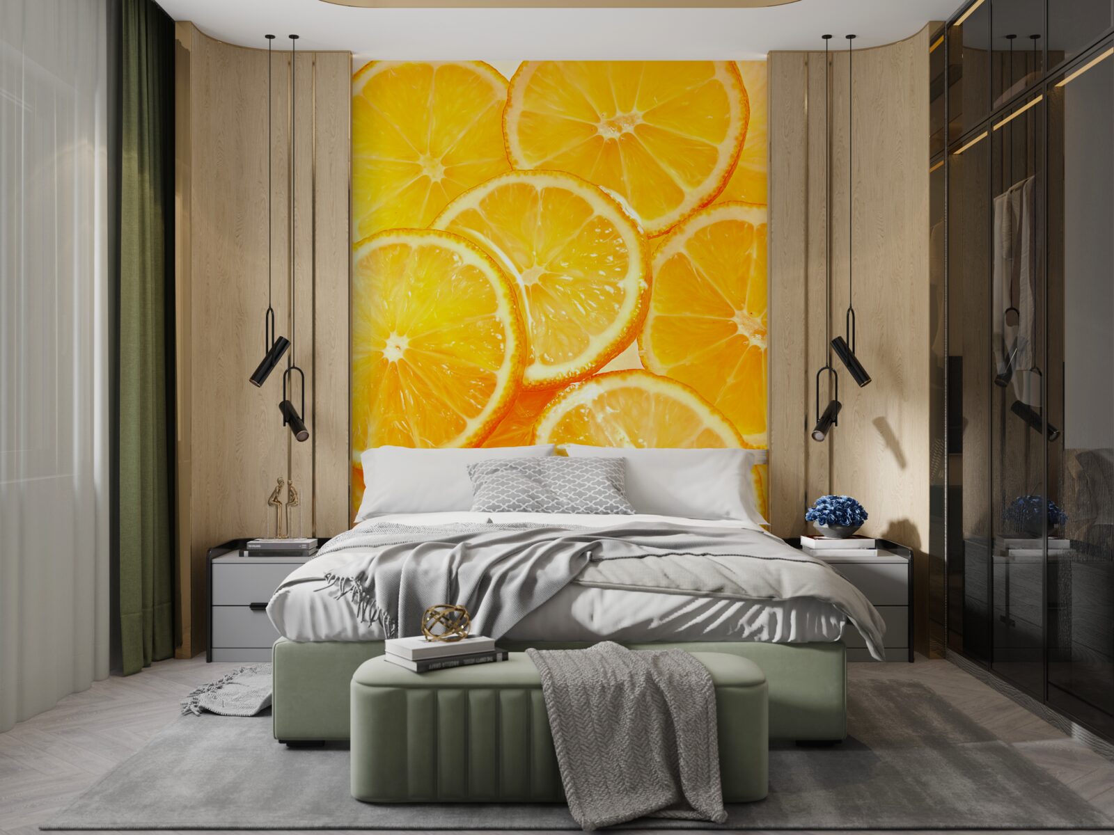 Fotobehang sappige en heldere sinaasappelschijfjes