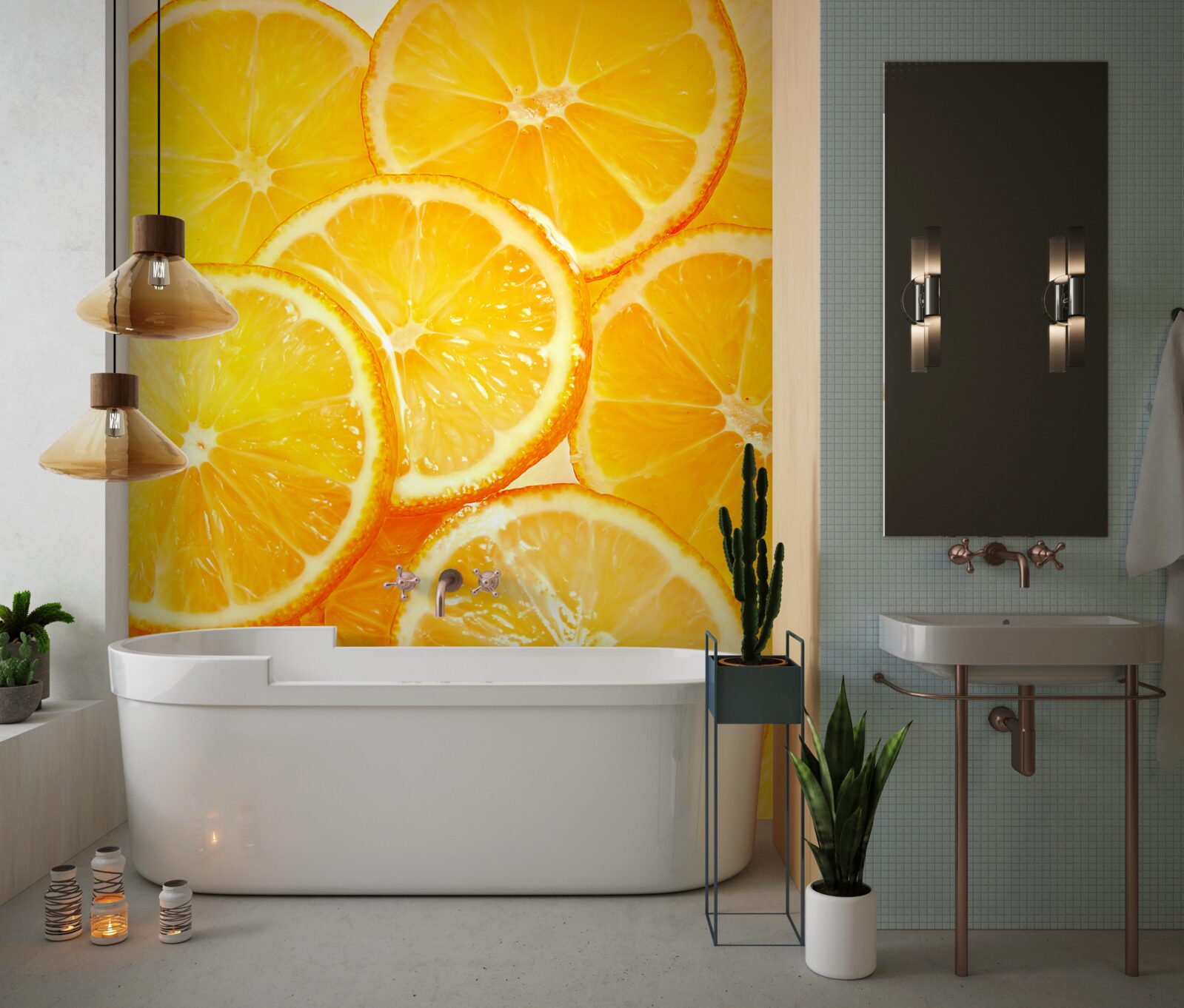 Fotobehang sappige en heldere sinaasappelschijfjes