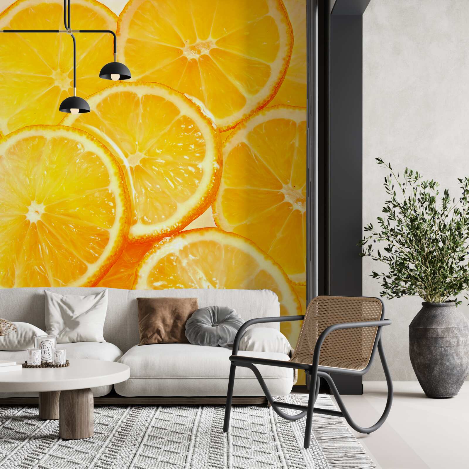 Fotobehang sappige en heldere sinaasappelschijfjes