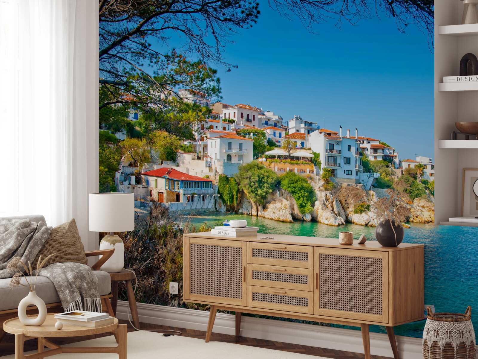 Fotobehang een rustige haven bij een Griekse nederzetting