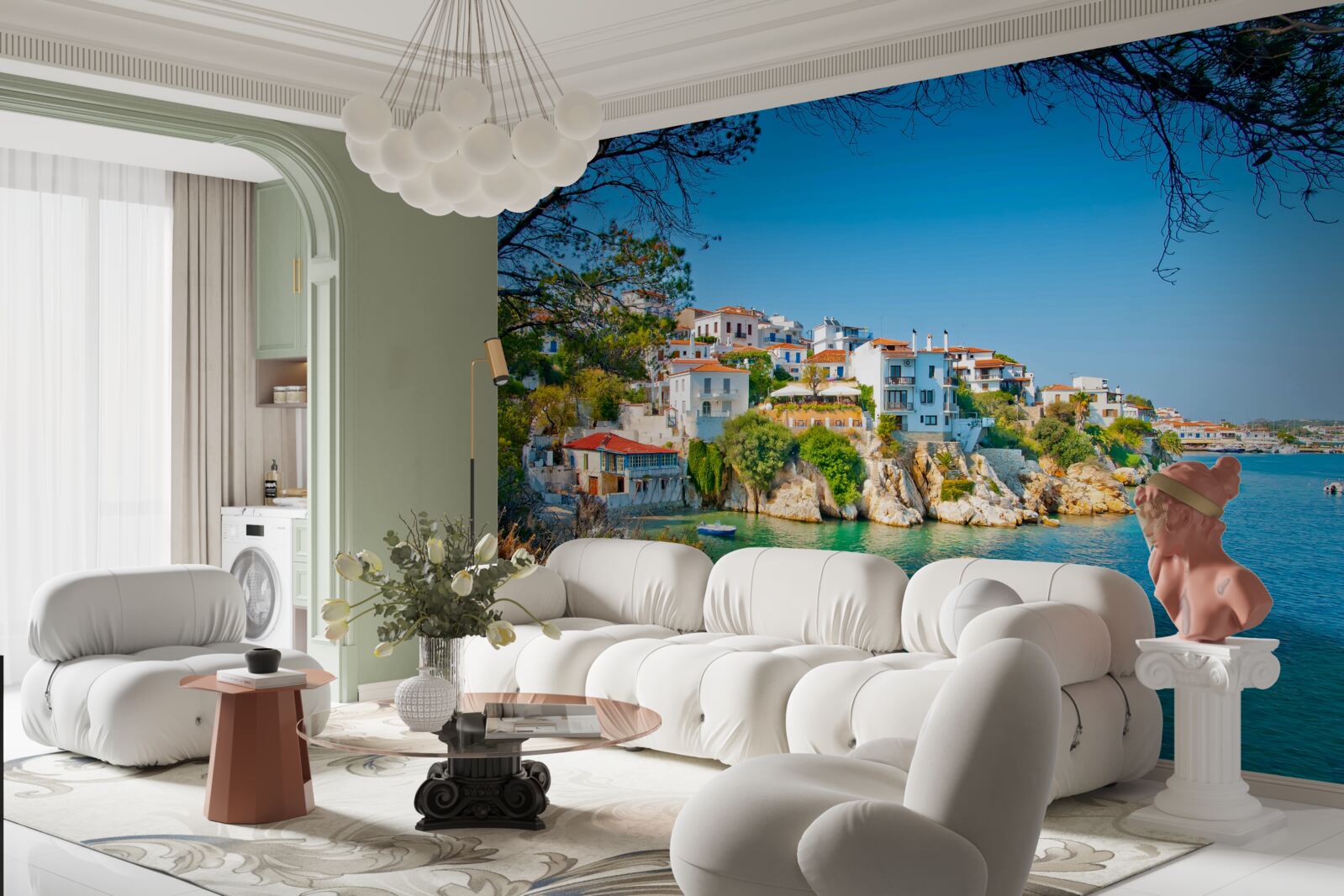 Fotobehang een rustige haven bij een Griekse nederzetting