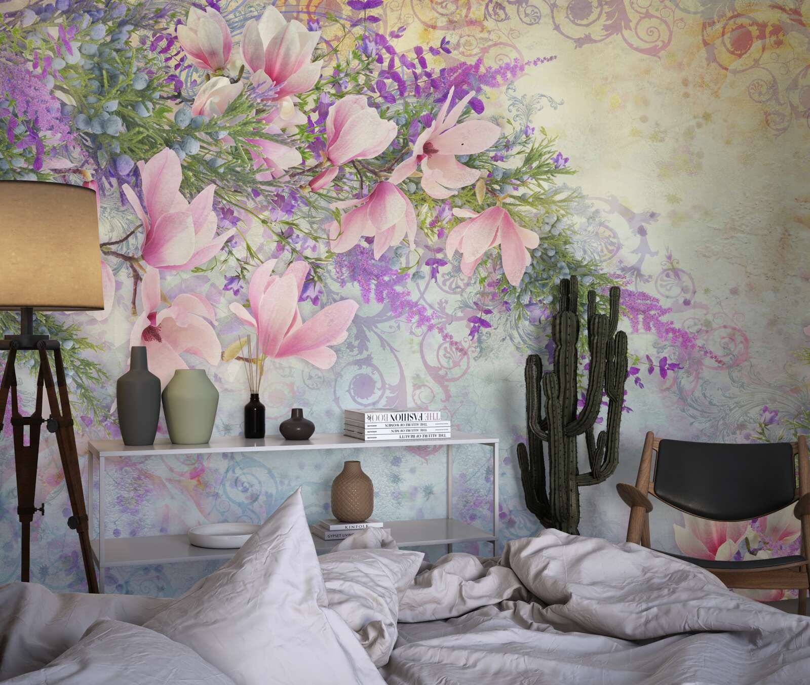 Fotobehang felle bloemen tegen een delicate achtergrond