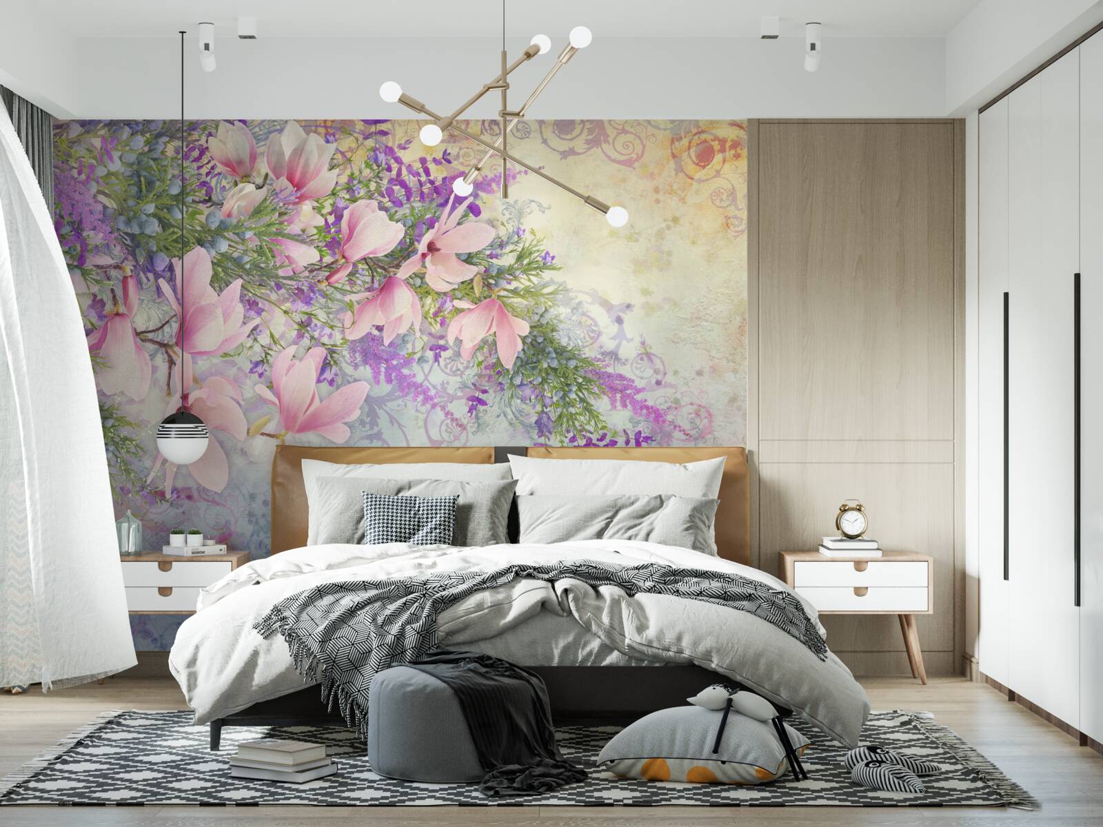 Fotobehang felle bloemen tegen een delicate achtergrond