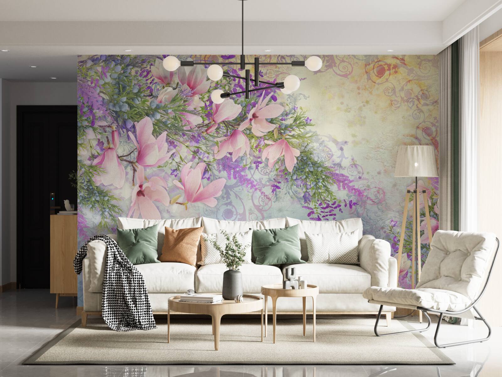 Fotobehang felle bloemen tegen een delicate achtergrond