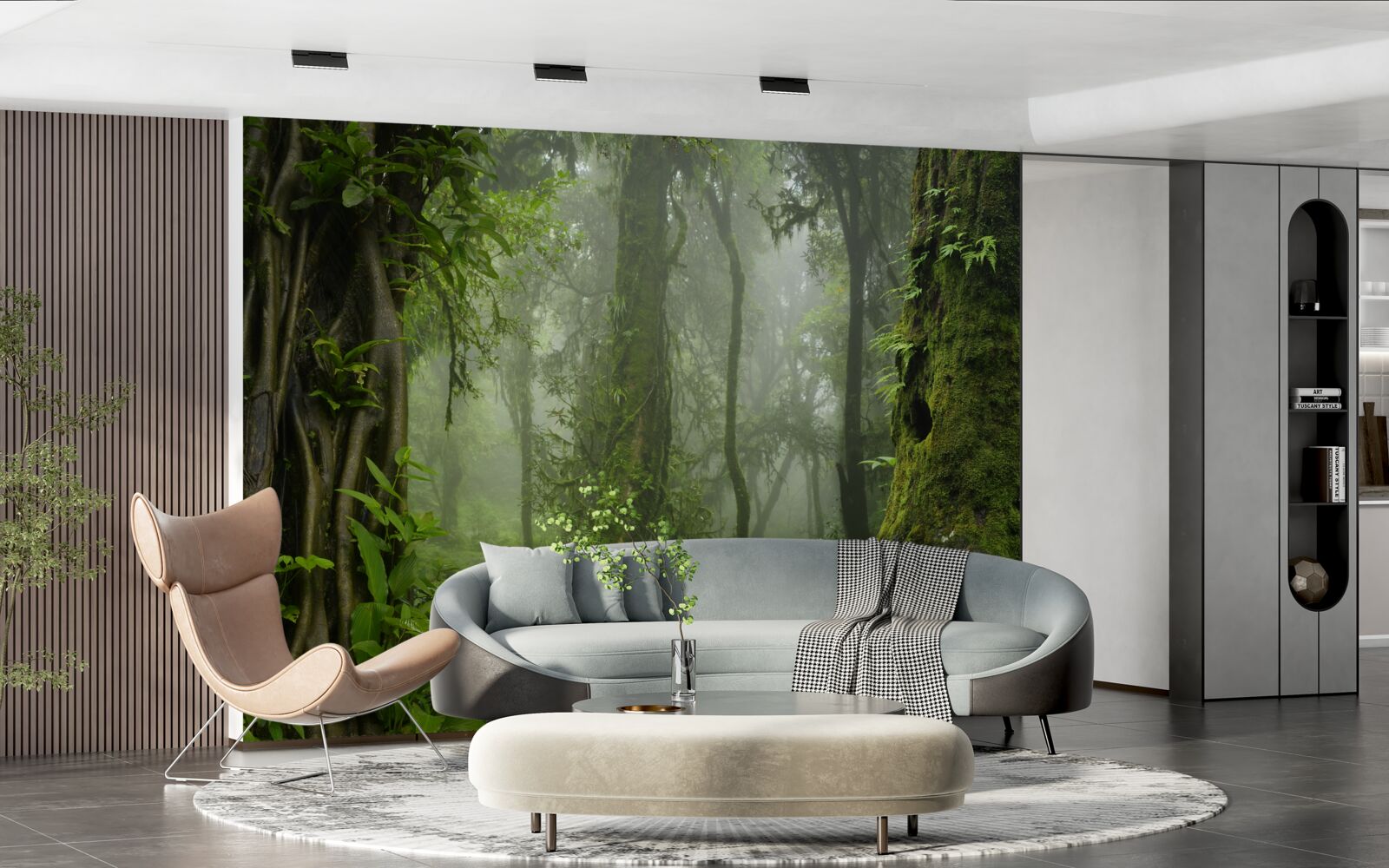 Fotobehang zware regenval in een oeroud bos