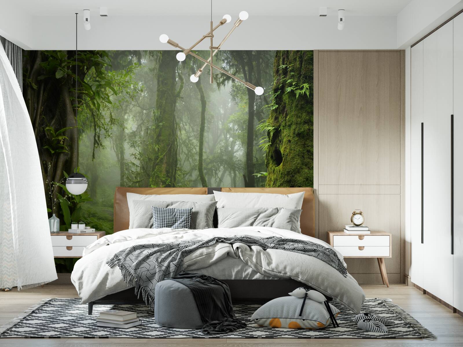 Fotobehang zware regenval in een oeroud bos