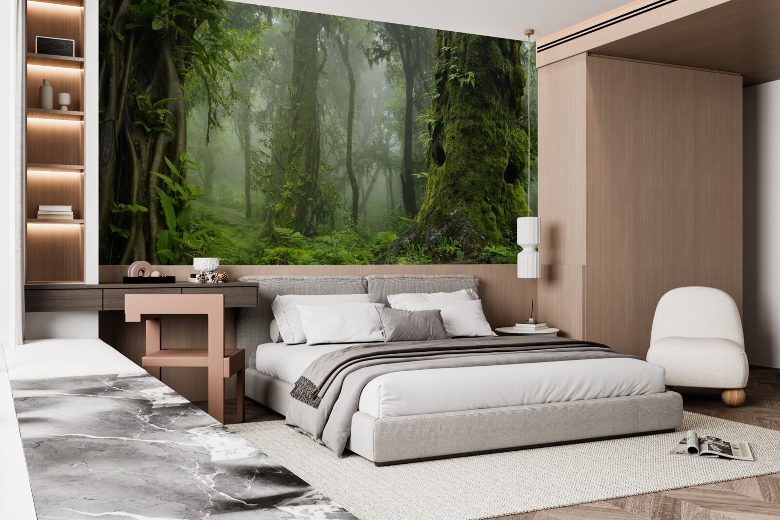 Fotobehang zware regenval in een oeroud bos