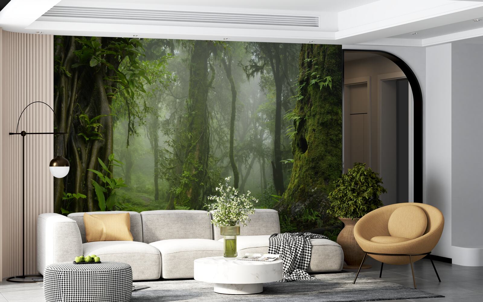 Fotobehang zware regenval in een oeroud bos