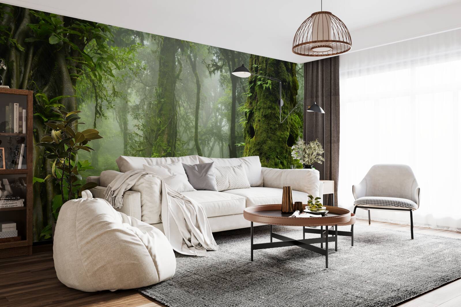 Fotobehang zware regenval in een oeroud bos