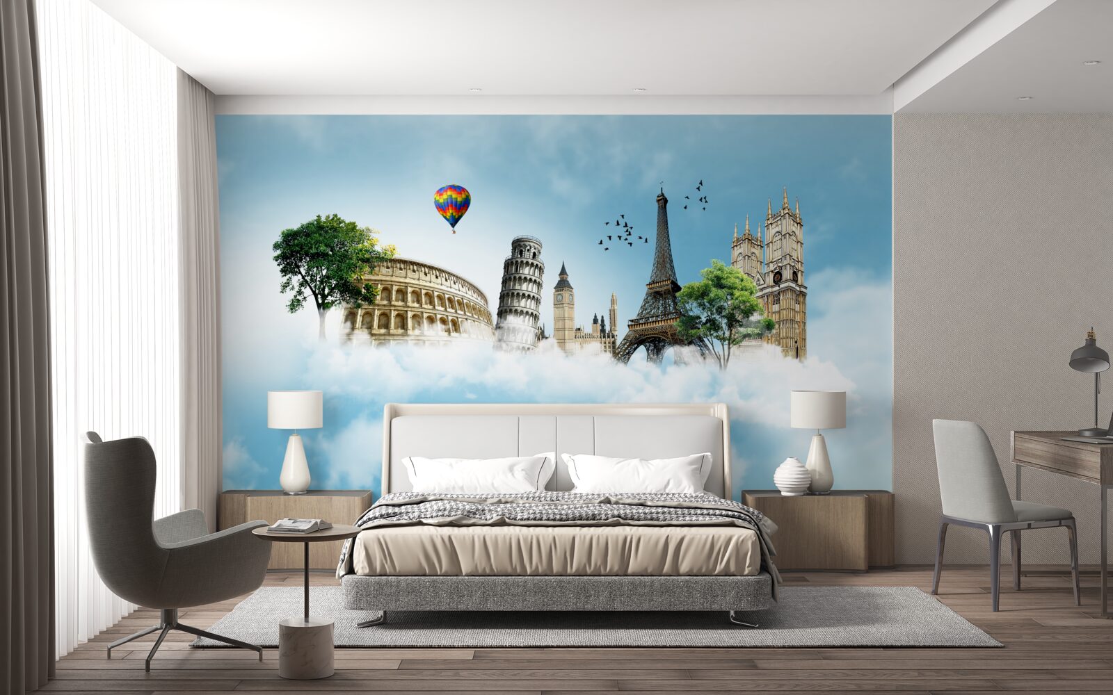 Fotobehang monumenten van europese steden in de lucht