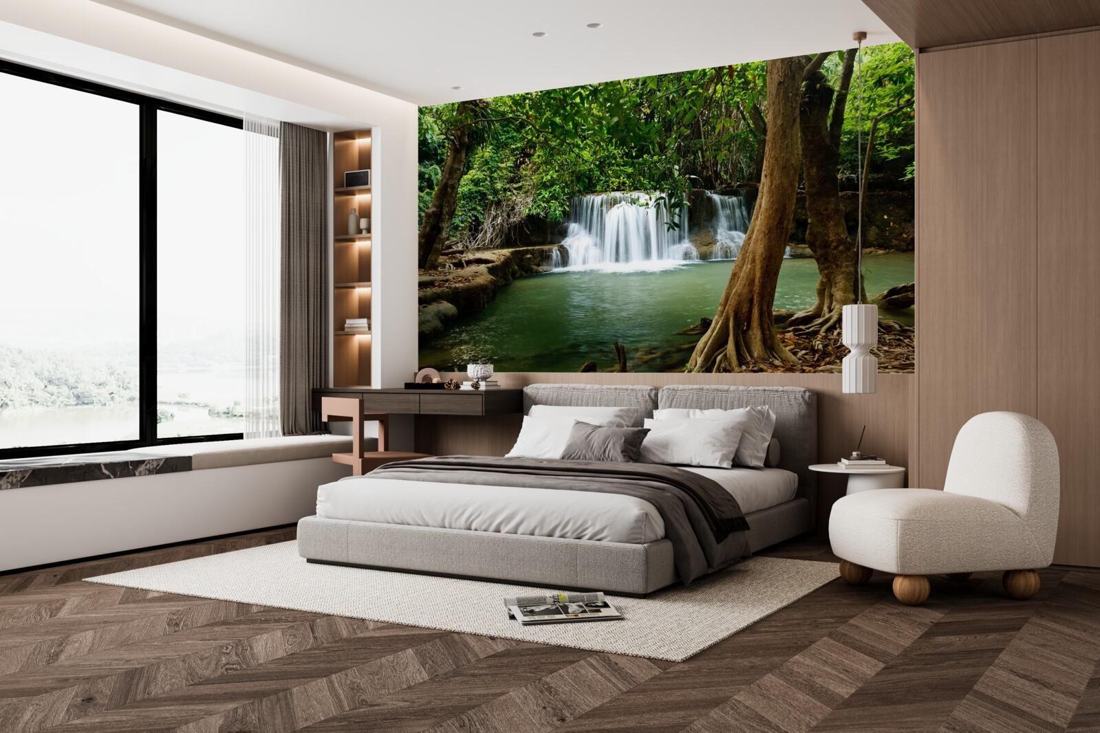 Fotobehang waterval in een eeuwenoud bos