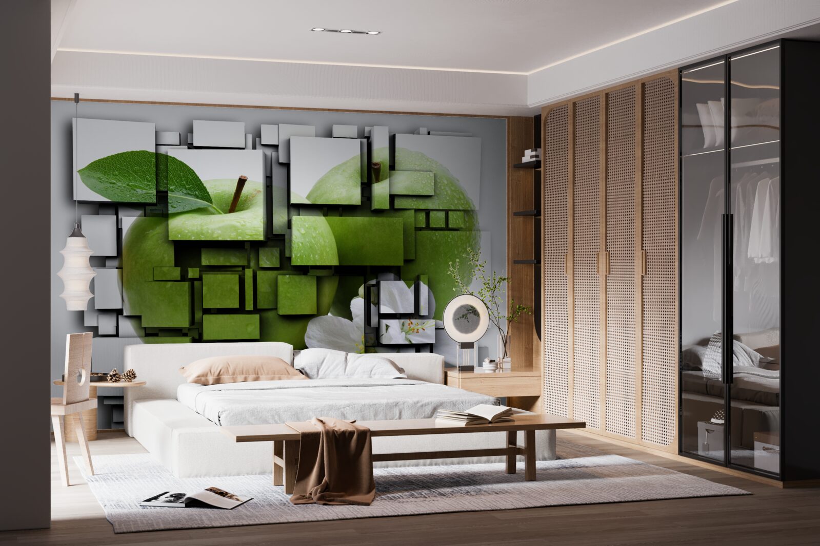 Fotobehang compositie van rechthoeken met een afbeelding van een groene appel