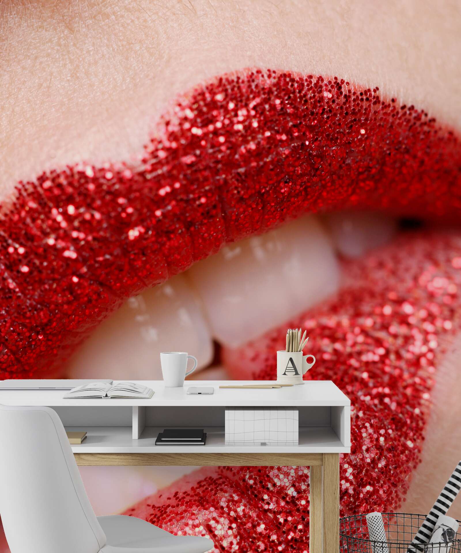 Fotobehang gebeten rode lippen met glitter