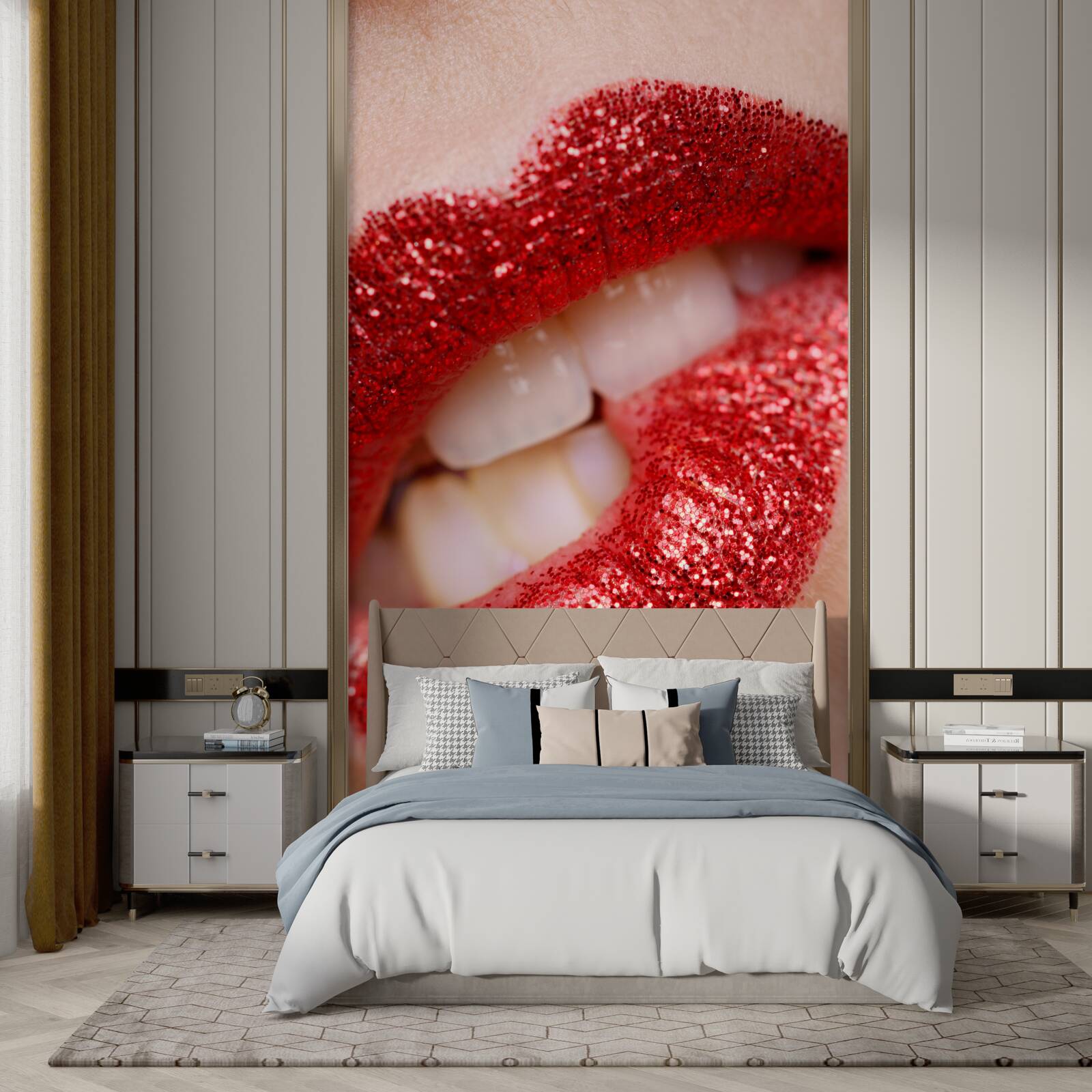 Fotobehang gebeten rode lippen met glitter