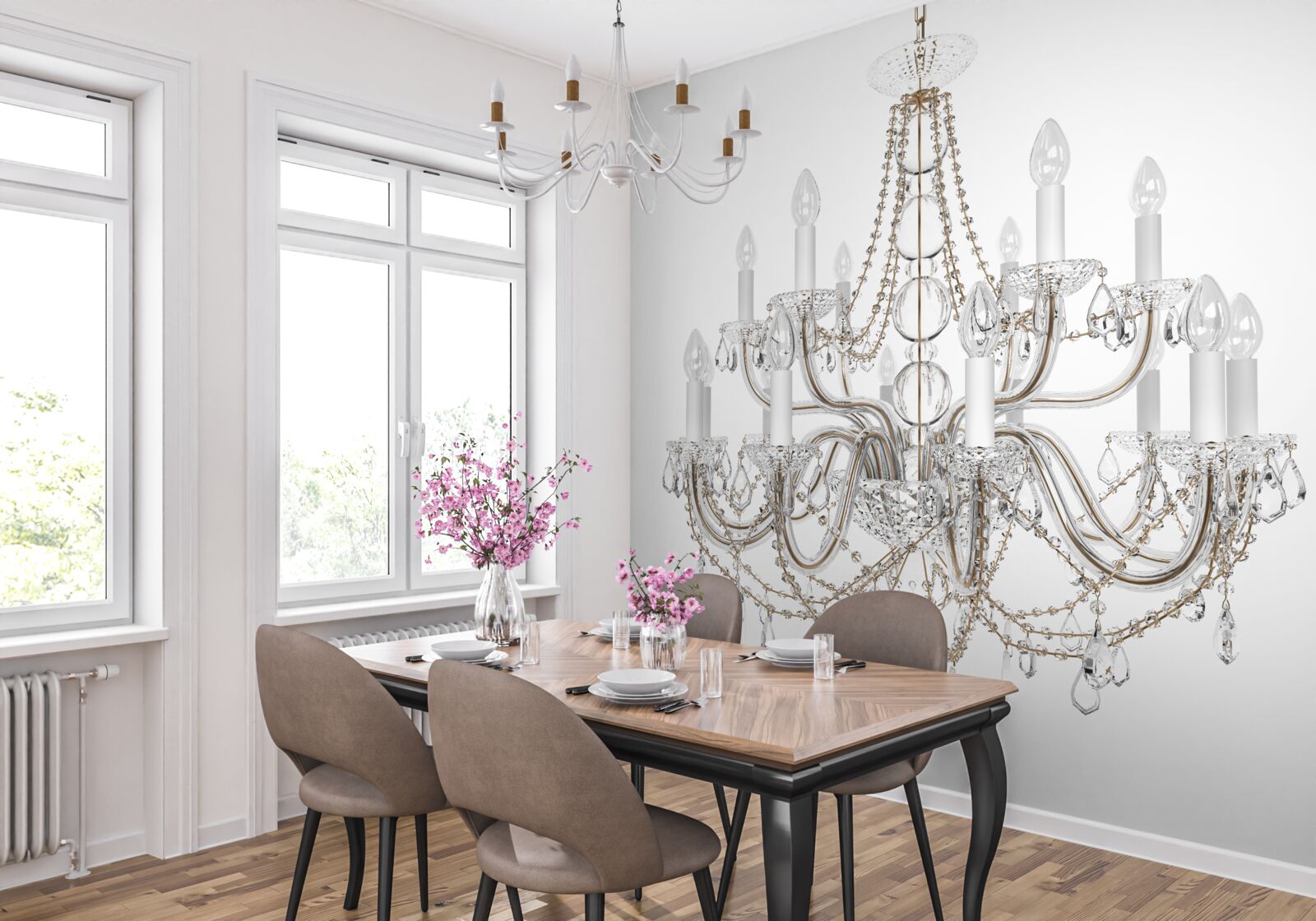 Fotobehang elegante kroonluchter in vintage stijl met kandelaars