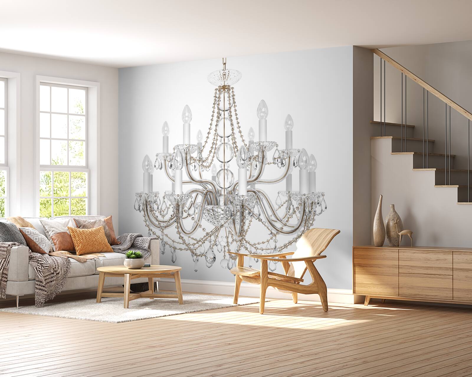 Fotobehang elegante kroonluchter in vintage stijl met kandelaars