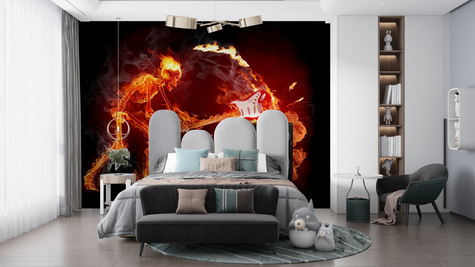 Fotobehang artiest vernielt gitaar op versterker