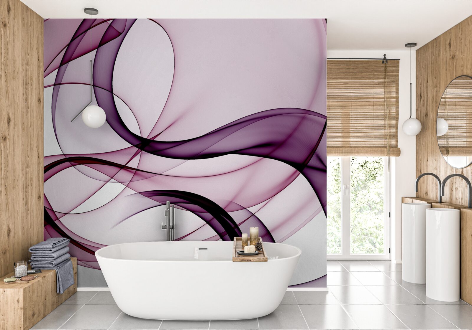 Fotobehang donkere, vage lijnen op zachte, lichte zijde