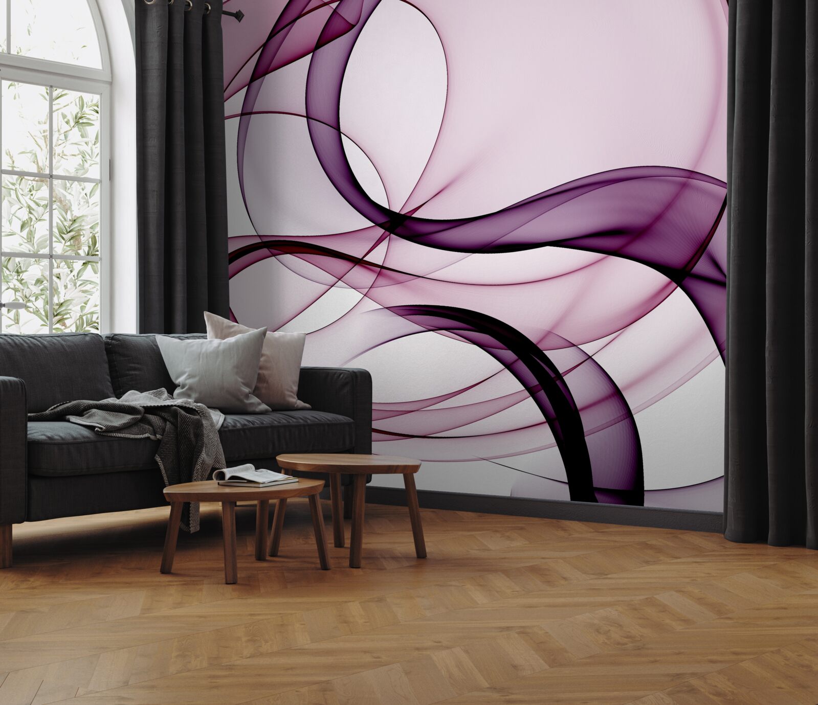 Fotobehang donkere, vage lijnen op zachte, lichte zijde