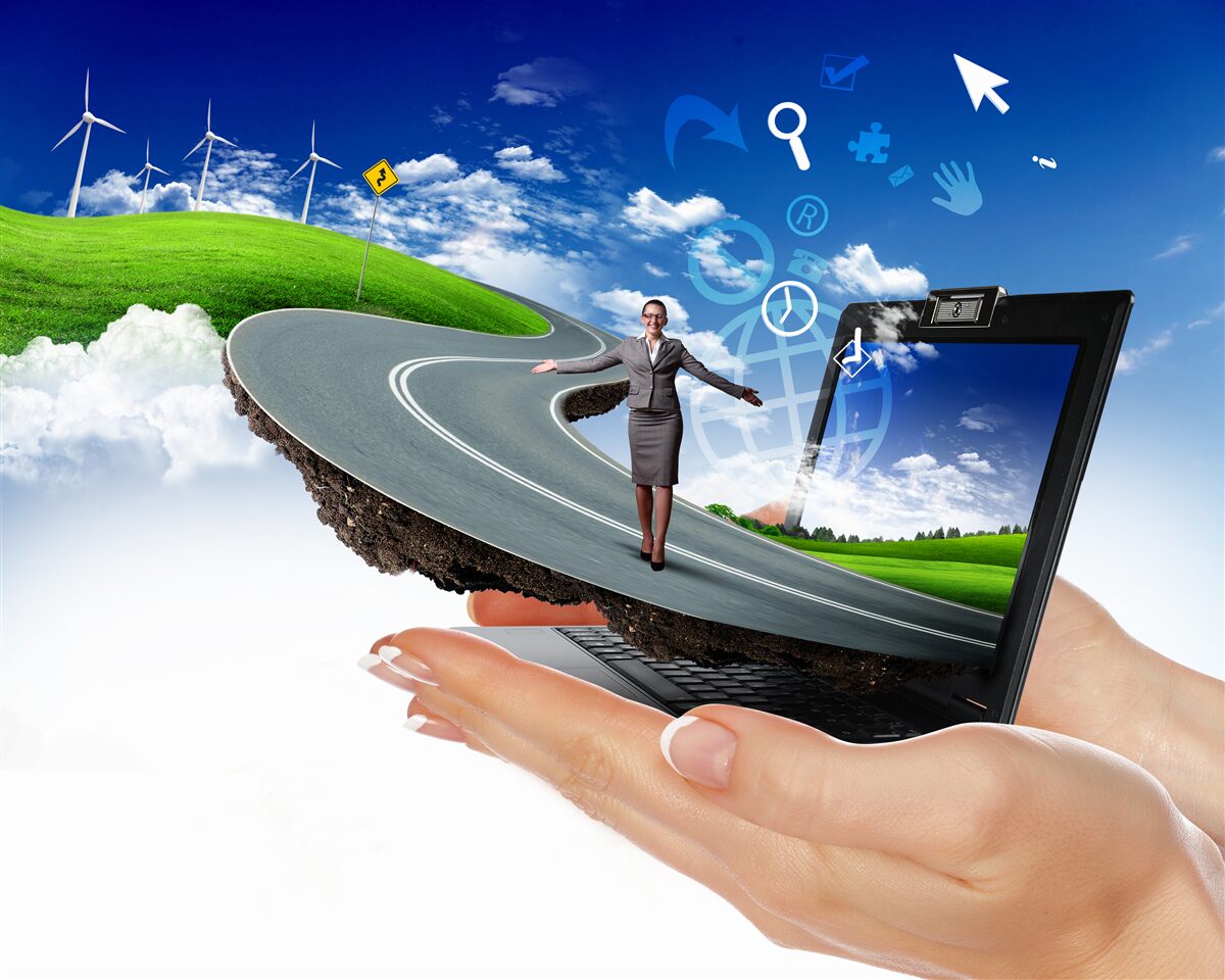 Fotobehang in de lucht is een dure abstractie met een wandelend meisje