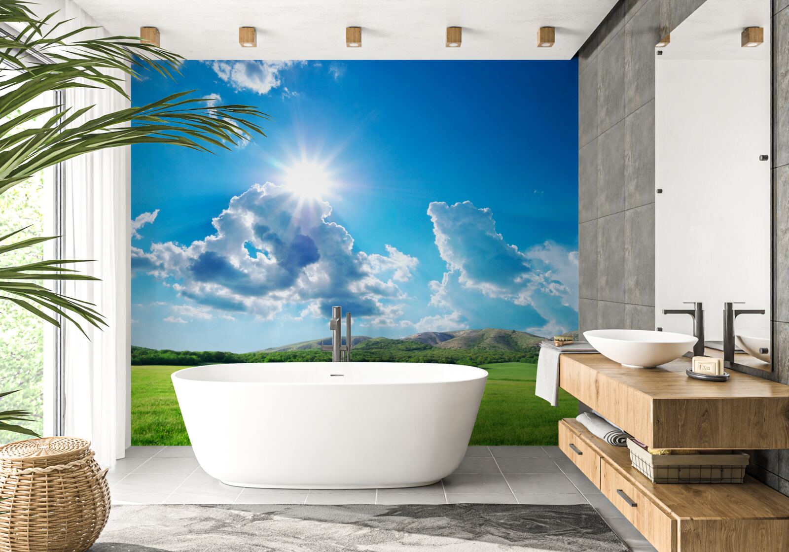 Fotobehang een heldere zomerdag in een weiland