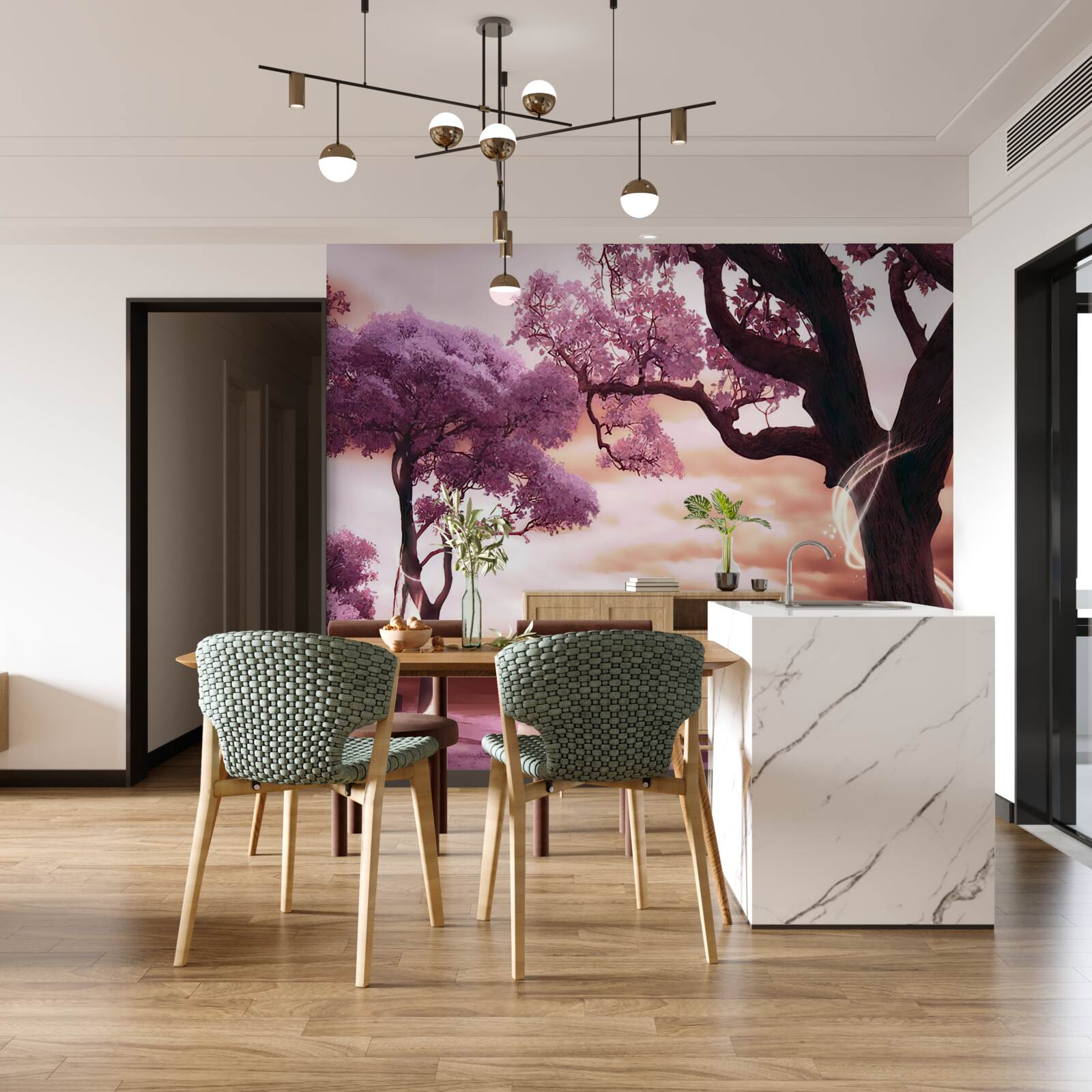 Fotobehang veerkrachtige bomen in de woestijn, vol leven en schoonheid