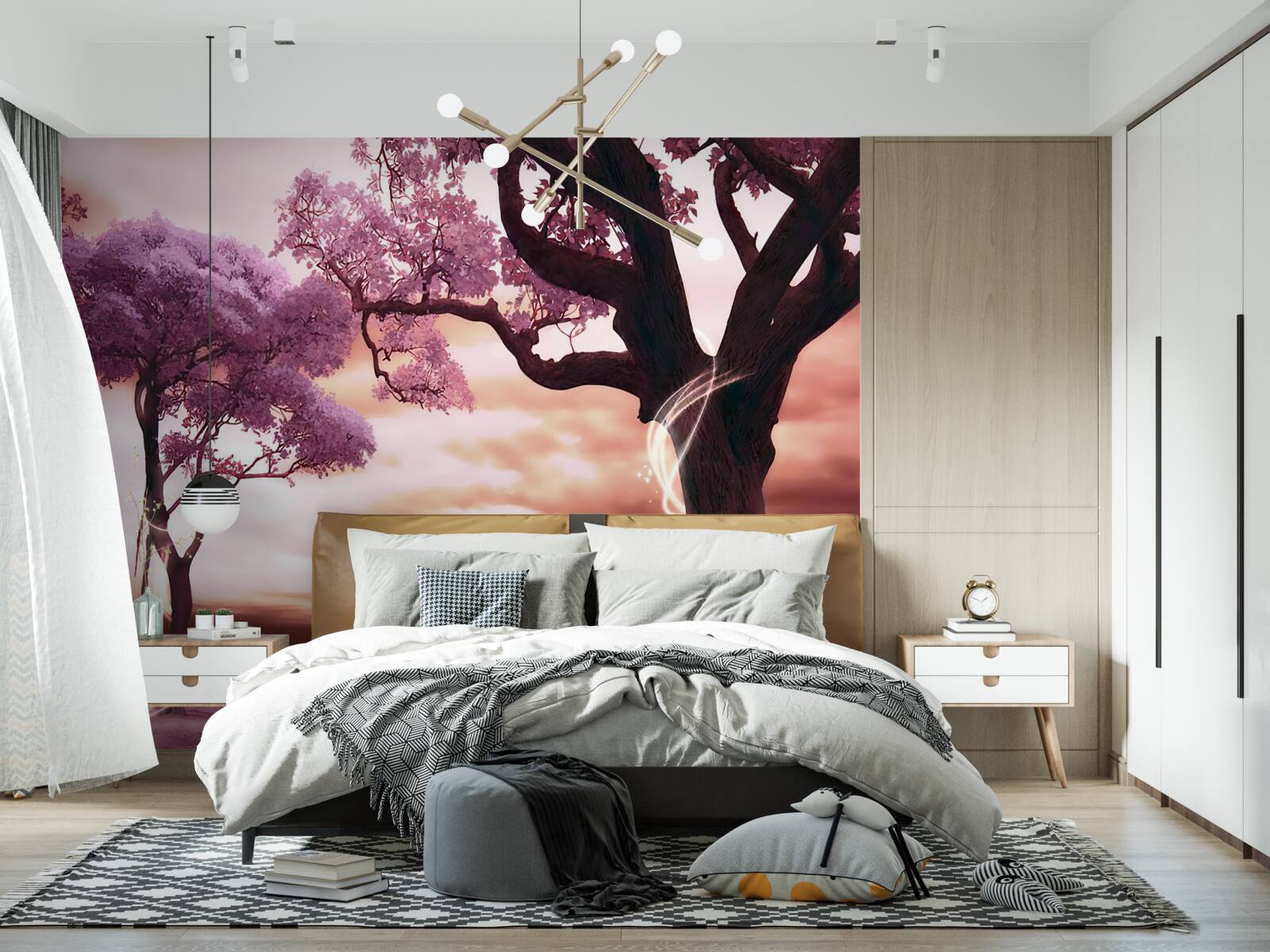 Fotobehang veerkrachtige bomen in de woestijn, vol leven en schoonheid