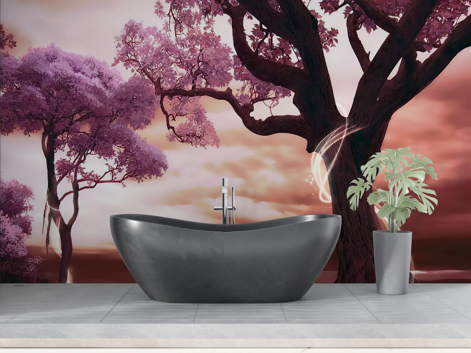 Fotobehang veerkrachtige bomen in de woestijn, vol leven en schoonheid