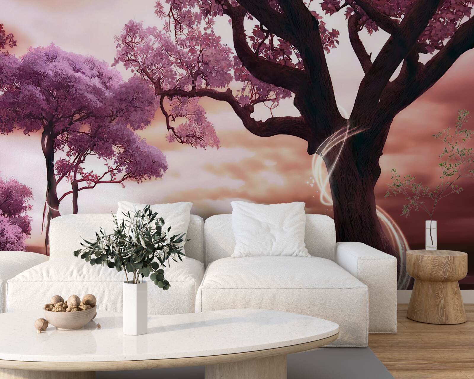 Fotobehang veerkrachtige bomen in de woestijn, vol leven en schoonheid