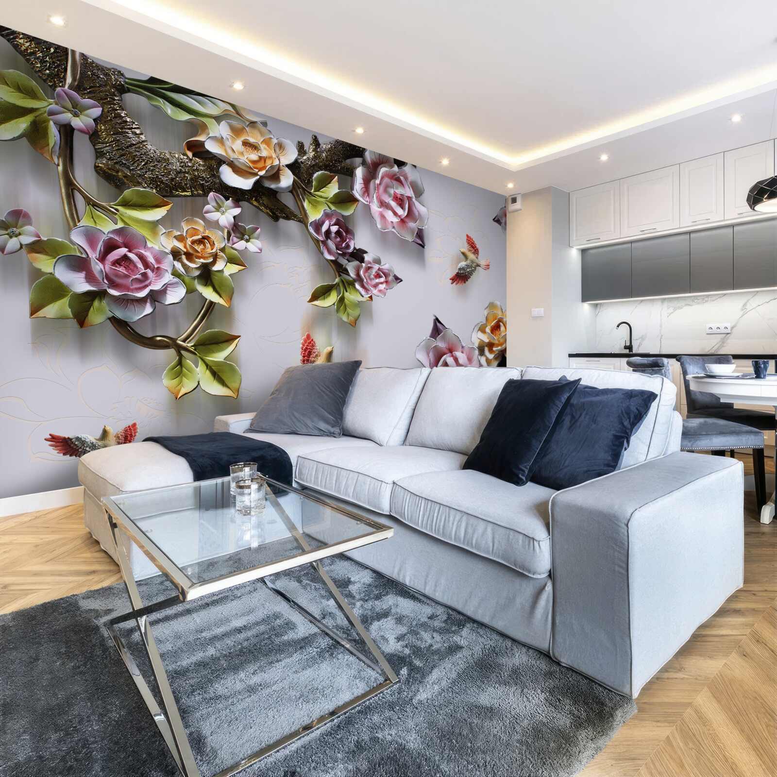 Fotobehang vogels houden van de nectar van bloeiende planten