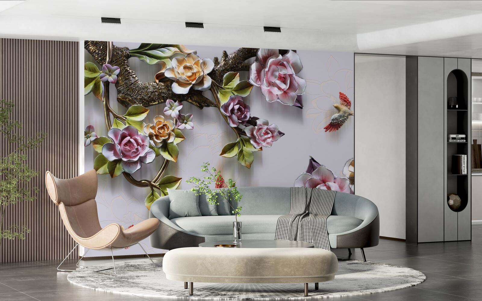 Fotobehang vogels houden van de nectar van bloeiende planten