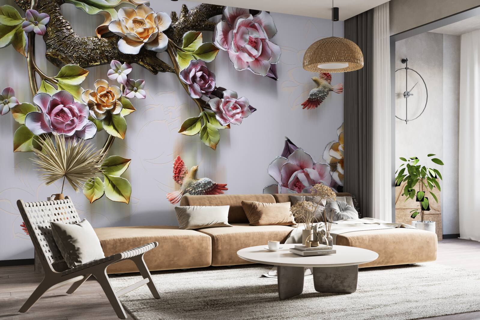 Fotobehang vogels houden van de nectar van bloeiende planten