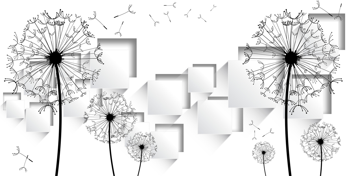 Fotobehang de kubussen op de achtergrond worden aangevuld door melkgras