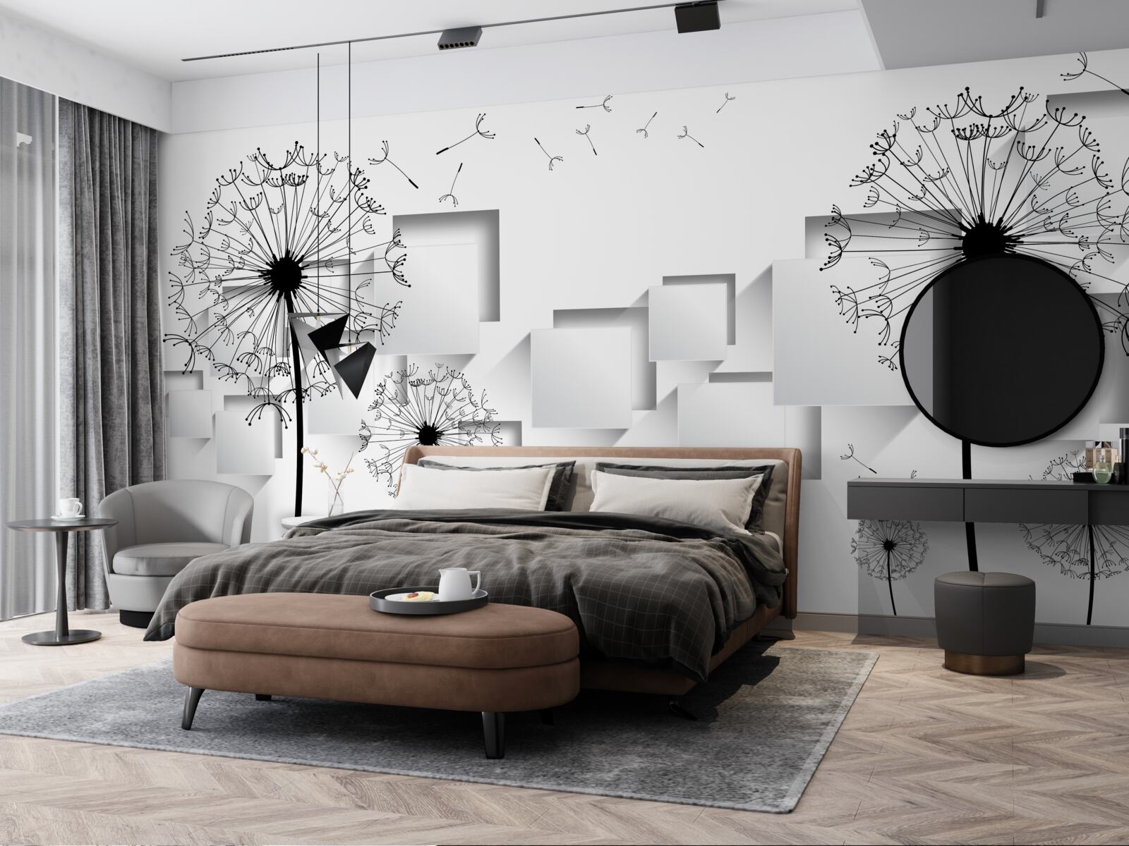 Fotobehang de kubussen op de achtergrond worden aangevuld door melkgras